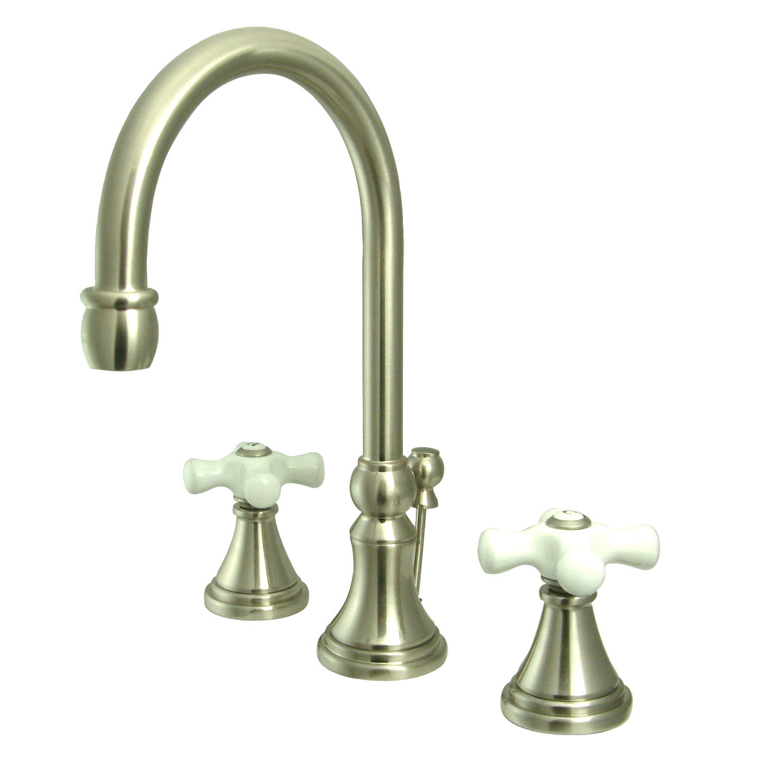 Kingston Tulare KS2988PX - Governor Two-Handle 3-Hole Deck Mount Widespread Bathroom Faucet with Brass Pop-Up, Brushed Nickel — image 1